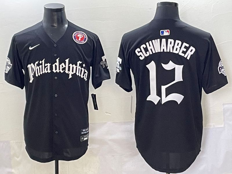 Men 2025 Philadelphia Phillies #12 Schwarber Black Five generations Joint Name Nike MLB Jersey style 6